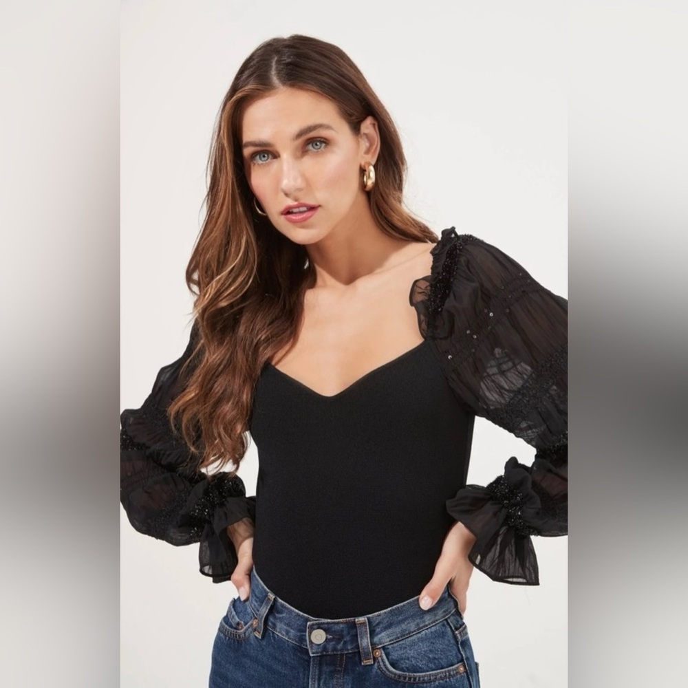 Elegant Black Sheer Sleeve Top REVOLVE ASTR THE LABEL